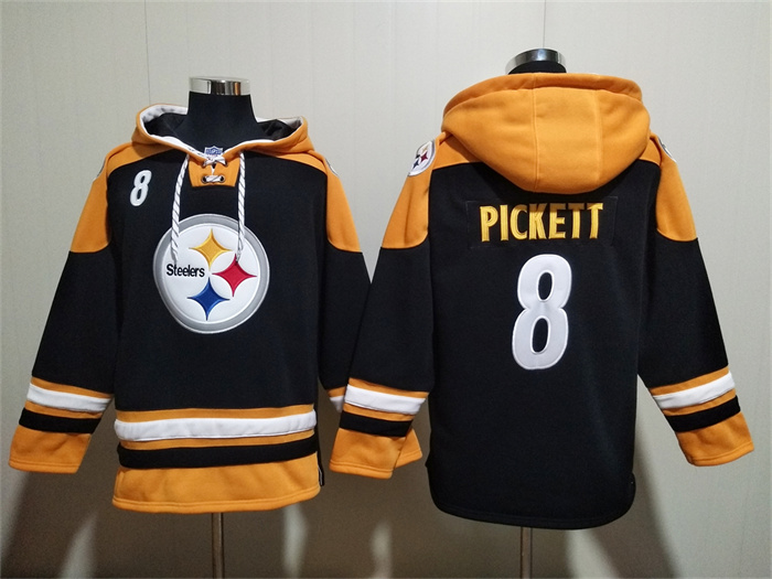 Men's Pittsburgh Steelers #8 Kenny Pickett Black Ageless Must-Have Lace-Up Pullover Hoodie